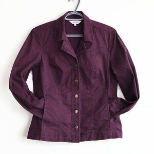 Cotton Jean Jacket Blazer - Dark Plum - Size S - Pockets - Northern Reflections